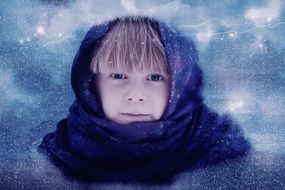 blue eye girl cold winter face cap