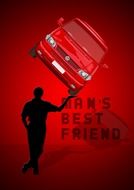 Red postcard of relationship between man and car