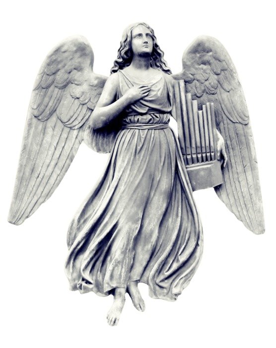 image of a gray angel with wings on a white background
