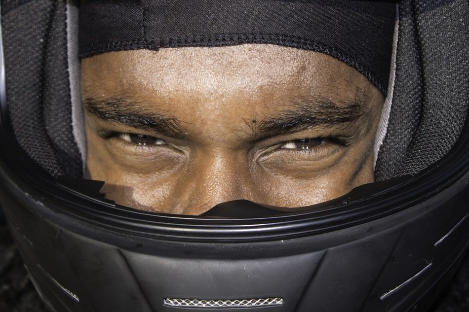 young black man in helmet