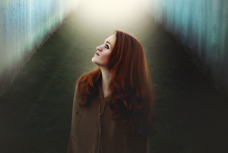 red hair woman in tunnel