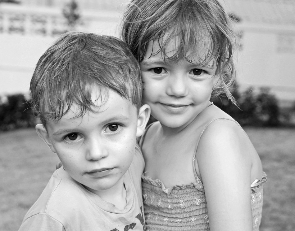 Black and white portrait of children