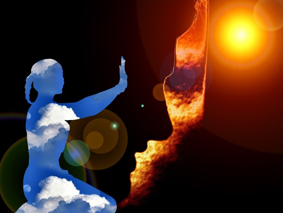 silhouette of a girl and the image of meditation