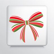 Square Icon With Green White and Red Striped Christmas Bow