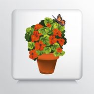 Square Icon With Terra Cotta Flower Filled Pot and Butterfly