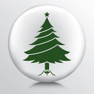 Round Icon With Christmas Tree Green Silhouette in Stand