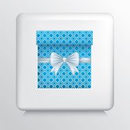 Square Icon With Blue Patterned Gift Box and White Bow