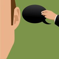 Hand giving ear a speech bubble