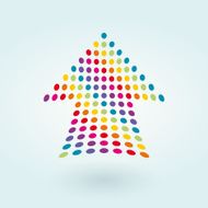 deflected arrow composition of colored dots