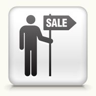 Square Button with Man &amp; Sale Sign interface icon