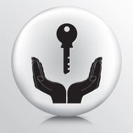Round Icon With Two Hands Cupping a House Key Silhouette