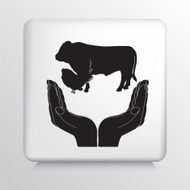 Square Icon With Two Hands Cupping Livestock Animals Silhouette