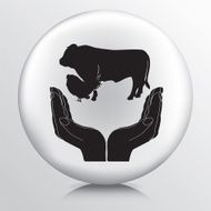 Round Icon With Two Hands Cupping Livestock Animals Silhouette
