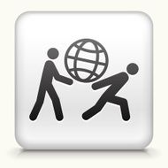 Square Button with People Carrying Globe interface icon