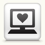 Square Button with Computer and Heart Symbol