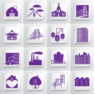 Architecture And Engineering icon Set On Square Button Purple