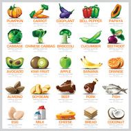 Ingredients Icons Set Vegetable Fruit And Meat For Nutrition Food