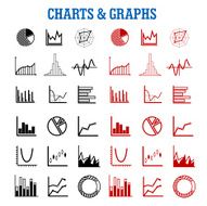 Black and red charts or graphs icons