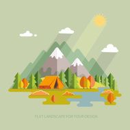 Autumn landscape Hiking and camping Vector flat illustration