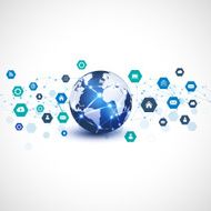world with media network symbol for communication &amp; technology