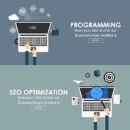 Flat designed banners for programming and seo optimization Vector image