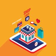 Flat 3d isometric design Mobile payment Online shopping e-commerce concept N4