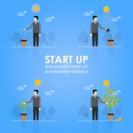 Businessman Planting Tree Concept on Light Blue Background Vector image