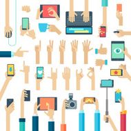 Hands set with gadgets