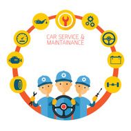 Mechanic and Car Maintenance Service Icons Round Frame