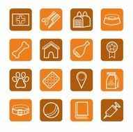 Signs pet products supplies white contour brown orange background