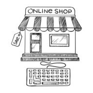Online shopping and store icon sketch