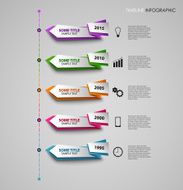 Time line info graphic with colored folded design pointers template