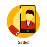 Hand with phone making selfie Vector