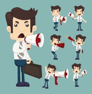 Set of businessman announcing through megaphone