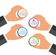 Infographics design template with human hands holding the round blocks N3