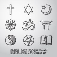 World religion hand drawn symbols set vector