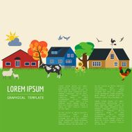 Countryside graphic template Village buildings and rural scene