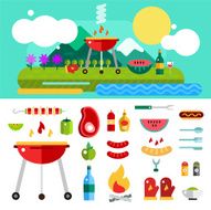 Barbecue and Food Outdoor Vector Objects set Outdoor Kitchen or N3