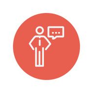 Businessman with speech bubble thin line icon