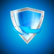 Blue shield with arrow