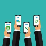The concept of Mobile on a turquoise background