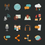 Communication icons with black background