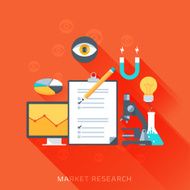 market research flat style colorful vector icon set