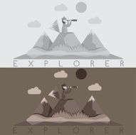 explorer with spyglass on the background of snow