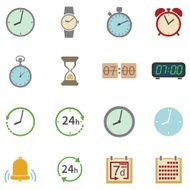 Vector Set of 16 Color Time Icons N2