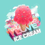 love ice cream concept flat 3d isometric infographic