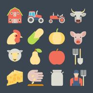 Set of farming harvesting and agriculture flat icons set