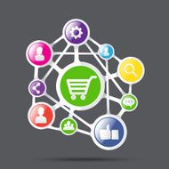 Shopping cart with social network icon connection business conc N2