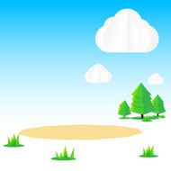 Nature background Cloud sky field tree origami and polygon elem