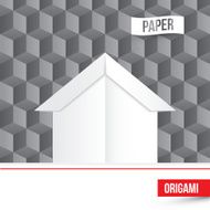 Vector paper origami house icon on 3d cube background